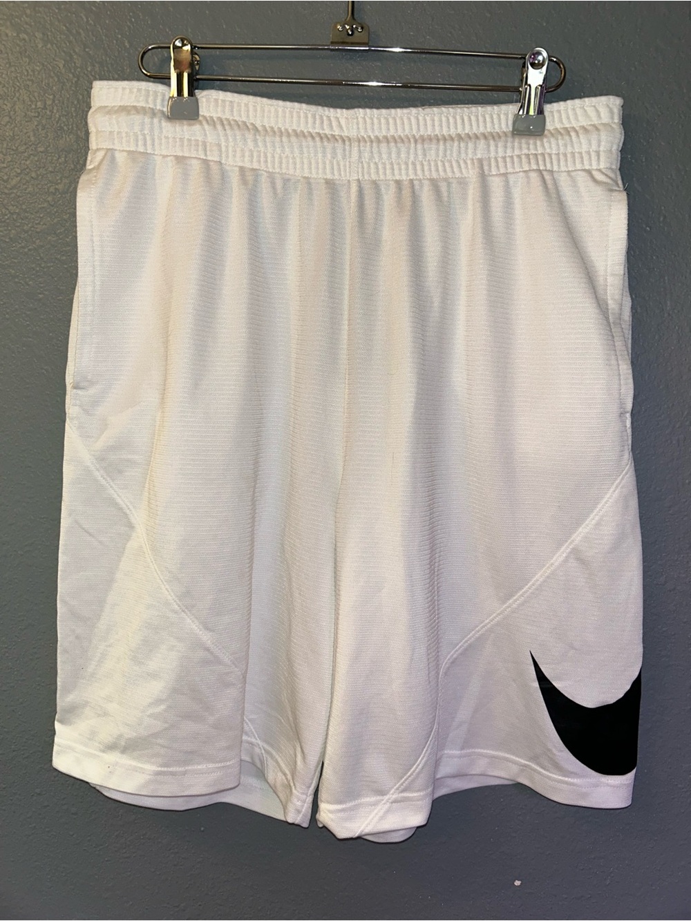 Nike White Men’s Athletic Shorts with Black Swoosh